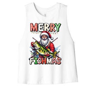 Merry Fishmas Santa Fishing Lovers Funny Fisher Christmas Gift Women's Racerback Cropped Tank