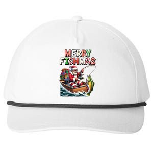 Merry Fishmas Santa Fishing Lovers Funny Fisher Christmas Funny Gift Snapback Five-Panel Rope Hat