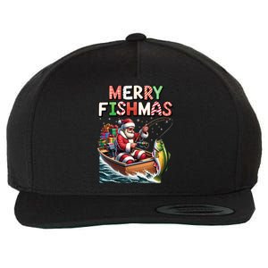 Merry Fishmas Santa Fishing Lovers Funny Fisher Christmas Funny Gift Wool Snapback Cap