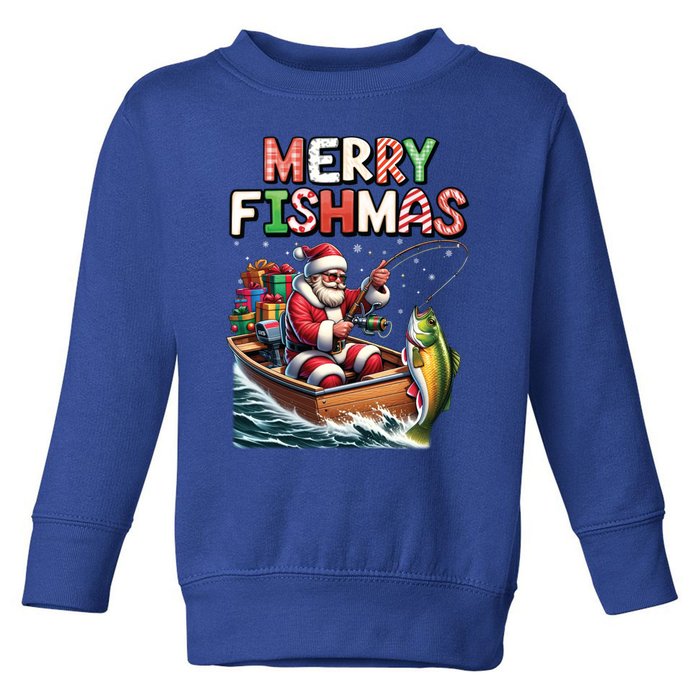 Merry Fishmas Santa Fishing Lovers Funny Fisher Christmas Funny Gift Toddler Sweatshirt