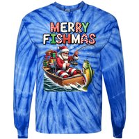 Merry Fishmas Santa Fishing Lovers Funny Fisher Christmas Funny Gift Tie-Dye Long Sleeve Shirt