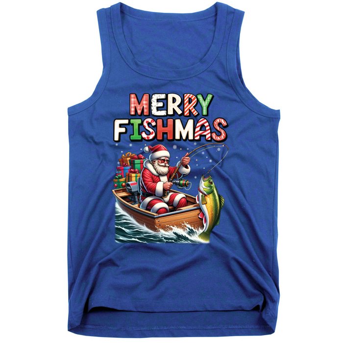 Merry Fishmas Santa Fishing Lovers Funny Fisher Christmas Funny Gift Tank Top