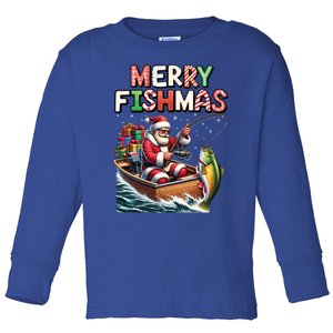 Merry Fishmas Santa Fishing Lovers Funny Fisher Christmas Funny Gift Toddler Long Sleeve Shirt