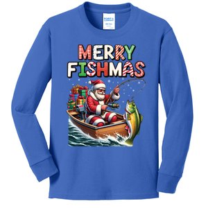 Merry Fishmas Santa Fishing Lovers Funny Fisher Christmas Funny Gift Kids Long Sleeve Shirt