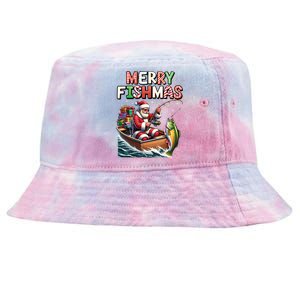 Merry Fishmas Santa Fishing Lovers Funny Fisher Christmas Funny Gift Tie-Dyed Bucket Hat