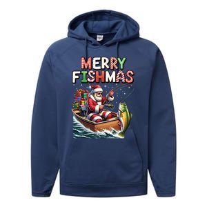 Merry Fishmas Santa Fishing Lovers Funny Fisher Christmas Funny Gift Performance Fleece Hoodie