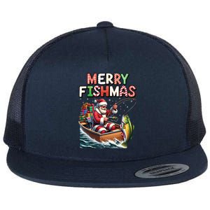 Merry Fishmas Santa Fishing Lovers Funny Fisher Christmas Funny Gift Flat Bill Trucker Hat