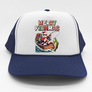 Merry Fishmas Santa Fishing Lovers Funny Fisher Christmas Funny Gift Trucker Hat