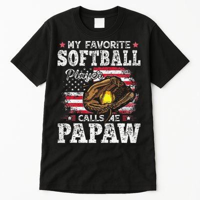 My Favorite Softball Player Calls Me Papaw American Flag Tall T-Shirt