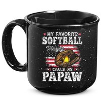 My Favorite Softball Player Calls Me Papaw American Flag 15oz Campfire Ceramic Mug