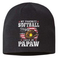 My Favorite Softball Player Calls Me Papaw American Flag Sustainable Beanie