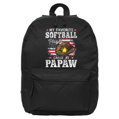 My Favorite Softball Player Calls Me Papaw American Flag 16 in Basic Backpack