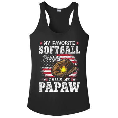 My Favorite Softball Player Calls Me Papaw American Flag Ladies PosiCharge Competitor Racerback Tank