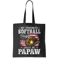 My Favorite Softball Player Calls Me Papaw American Flag Bag