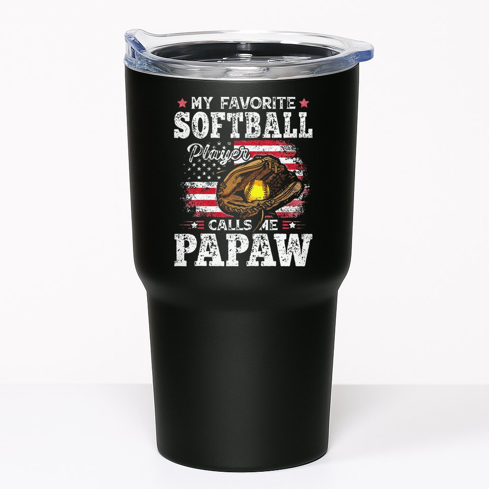 My Favorite Softball Player Calls Me Papaw American Flag Tumbler