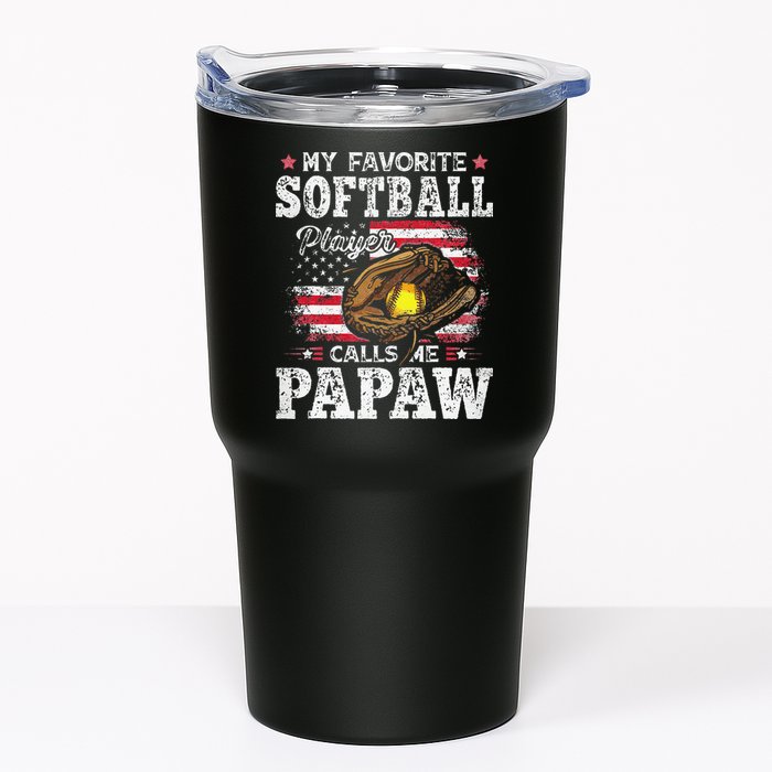 My Favorite Softball Player Calls Me Papaw American Flag Tumbler