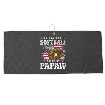My Favorite Softball Player Calls Me Papaw American Flag Large Microfiber Waffle Golf Towel