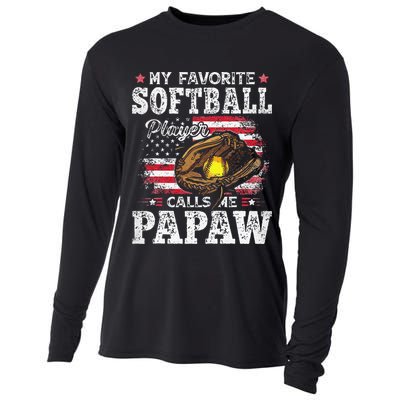 My Favorite Softball Player Calls Me Papaw American Flag Cooling Performance Long Sleeve Crew
