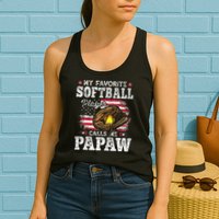 My Favorite Softball Player Calls Me Papaw American Flag Womens Tank Top