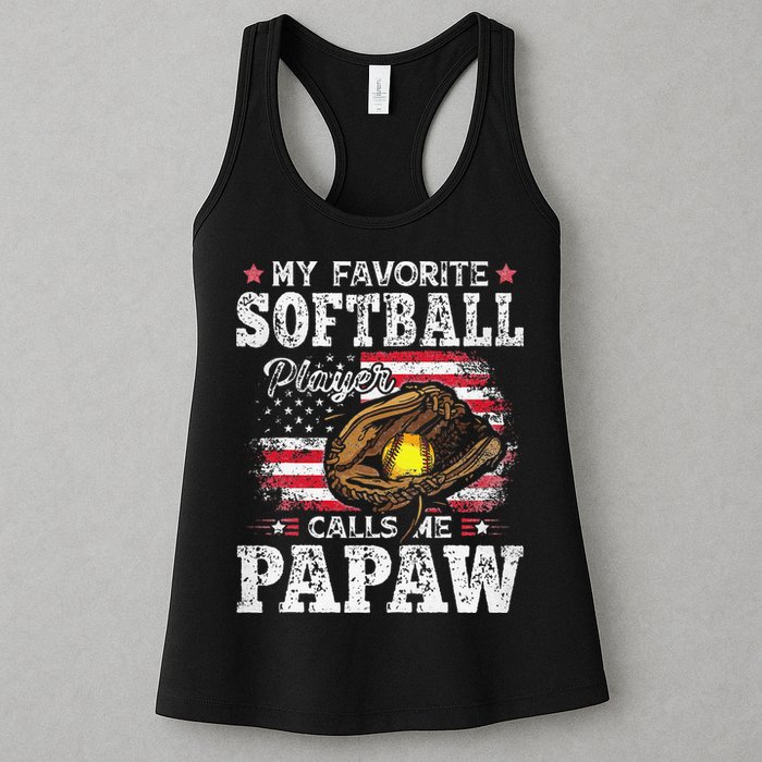 My Favorite Softball Player Calls Me Papaw American Flag Womens Tank Top