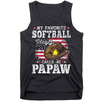 My Favorite Softball Player Calls Me Papaw American Flag Tank Top