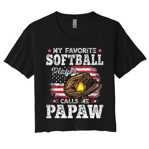 My Favorite Softball Player Calls Me Papaw American Flag Crop Top