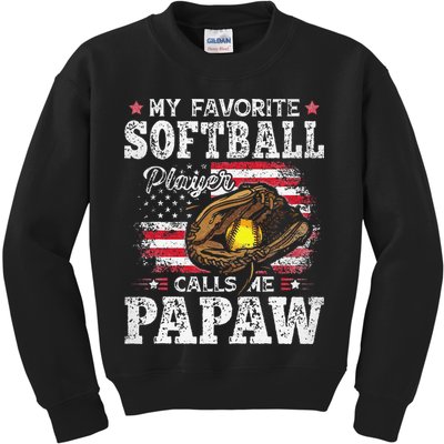 My Favorite Softball Player Calls Me Papaw American Flag Kids Sweatshirt