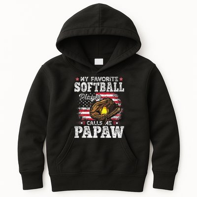 My Favorite Softball Player Calls Me Papaw American Flag Kids Hoodie