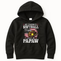 My Favorite Softball Player Calls Me Papaw American Flag Kids Hoodie