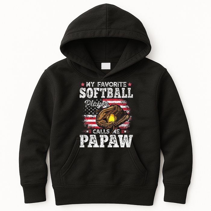 My Favorite Softball Player Calls Me Papaw American Flag Kids Hoodie