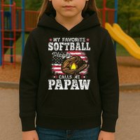 My Favorite Softball Player Calls Me Papaw American Flag Kids Hoodie
