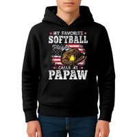 My Favorite Softball Player Calls Me Papaw American Flag Kids Hoodie