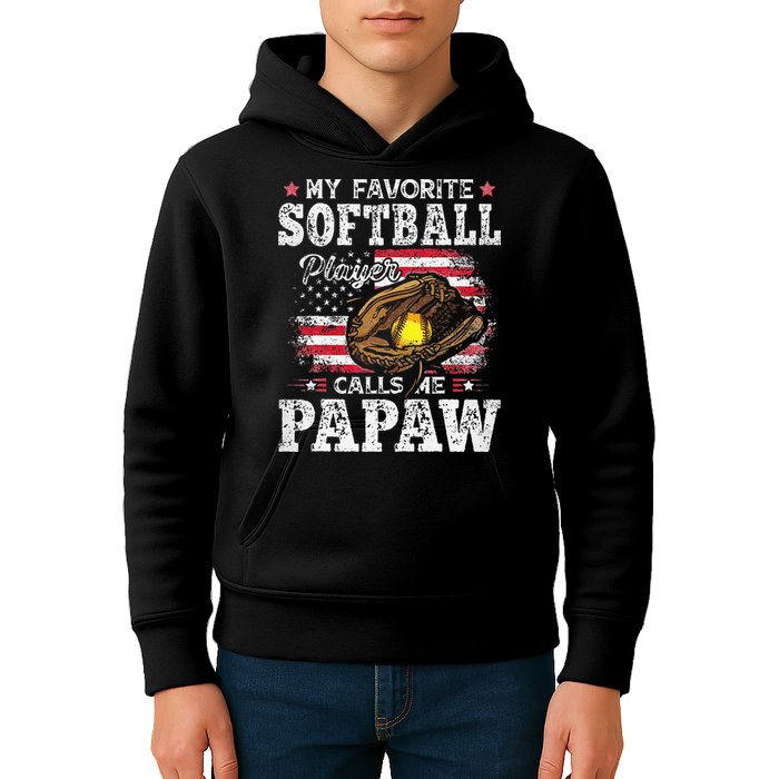 My Favorite Softball Player Calls Me Papaw American Flag Kids Hoodie