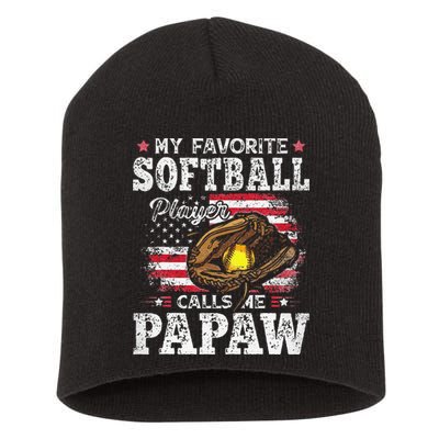 My Favorite Softball Player Calls Me Papaw American Flag Short Acrylic Beanie