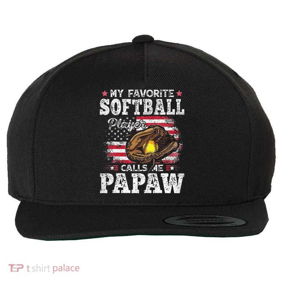 My Favorite Softball Player Calls Me Papaw American Flag Wool Snapback Cap