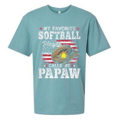 My Favorite Softball Player Calls Me Papaw American Flag Sueded Cloud Jersey T-Shirt