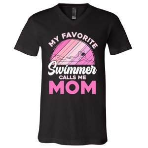 My Favorite Swimmer Calls Me Mom Mothers Day Retro Swimming V-Neck T-Shirt