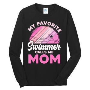 My Favorite Swimmer Calls Me Mom Mothers Day Retro Swimming Tall Long Sleeve T-Shirt