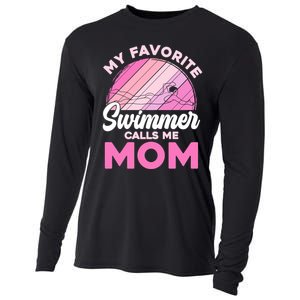 My Favorite Swimmer Calls Me Mom Mothers Day Retro Swimming Cooling Performance Long Sleeve Crew