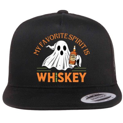 My Favorite Spirit Is Whiskey Funny Halloween Design Flat Bill Trucker Hat