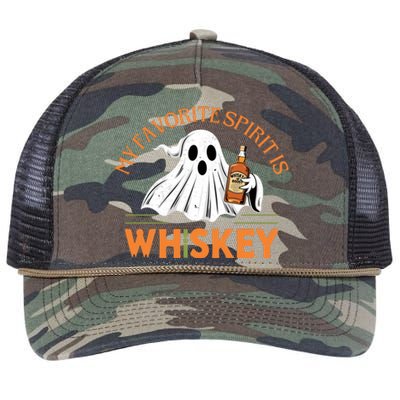 My Favorite Spirit Is Whiskey Funny Halloween Design Retro Rope Trucker Hat Cap