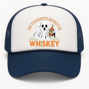 My Favorite Spirit Is Whiskey Funny Halloween Design Trucker Hat