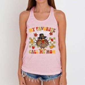 My Favorite Turkeys Call Me Mom Cute Family Thanksgiving Gift Women's Knotted Racerback Tank