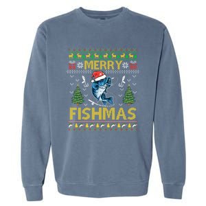 Merry Fishmas Tree Christmas Ugly Fish Xmas Pajama Gift Garment-Dyed Sweatshirt