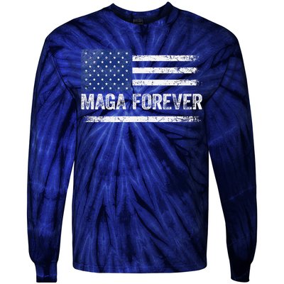 Maga Forever Trump 47 Outfit America Flag Maga Forever Tie-Dye Long Sleeve Shirt