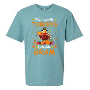 My Favorite Turkeys Call Me Gram Funny Saying Thanksgiving Gift Sueded Cloud Jersey T-Shirt