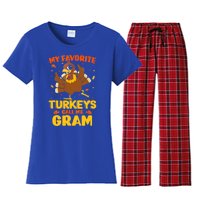 My Favorite Turkeys Call Me Gram Funny Thanksgiving Turkey Gift Women's Flannel Pajama Set