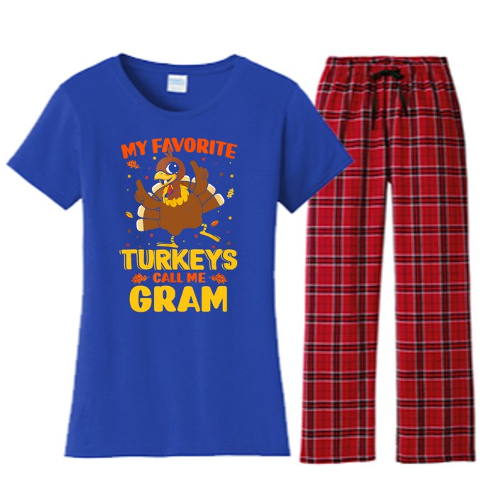 My Favorite Turkeys Call Me Gram Funny Thanksgiving Turkey Gift Women's Flannel Pajama Set