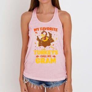 My Favorite Turkeys Call Me Gram Funny Thanksgiving Turkey Gift Women's Knotted Racerback Tank