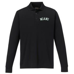 Miami Fl Throwback Sporty Design Classic Performance Long Sleeve Polo